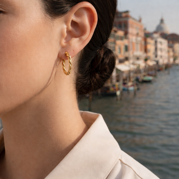 18K Gold Twisted Hoop Earrings | Bellamare Jewelry