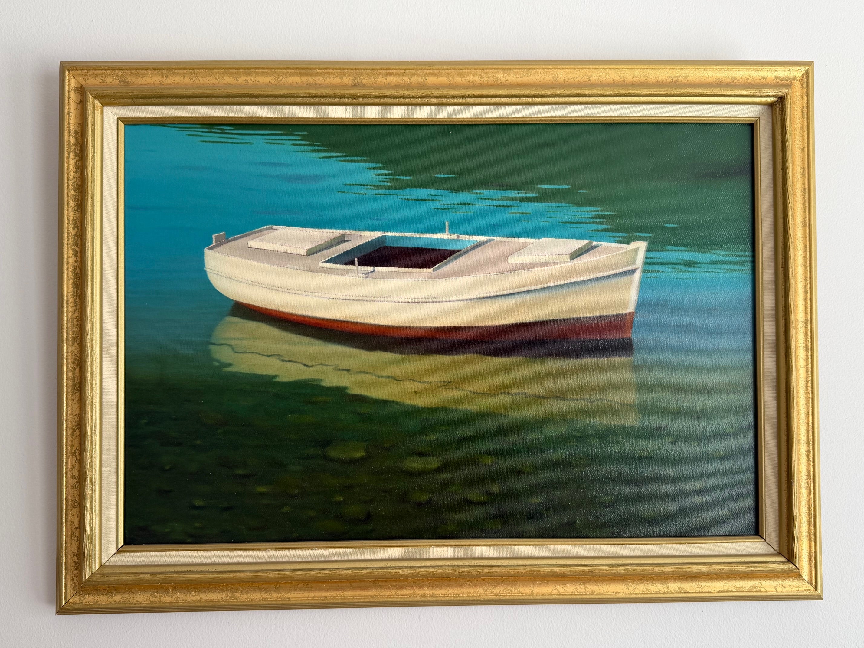 Boat in Čikat Bay #5 — Oil on Canvas by Slavko Tirkajla