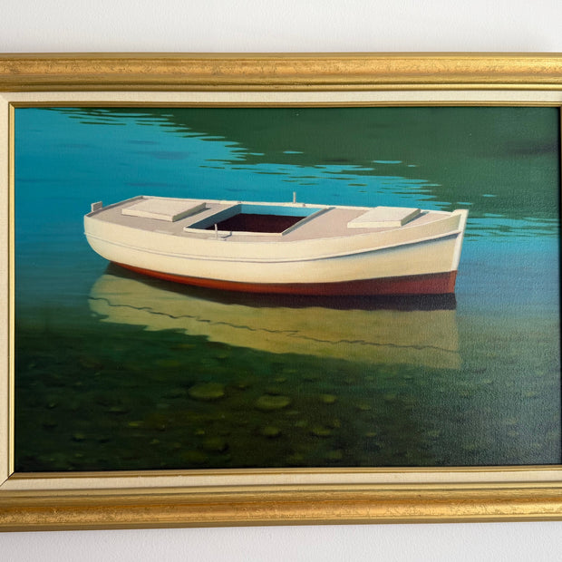 Boat in Čikat Bay #5 — Oil on Canvas by Slavko Tirkajla