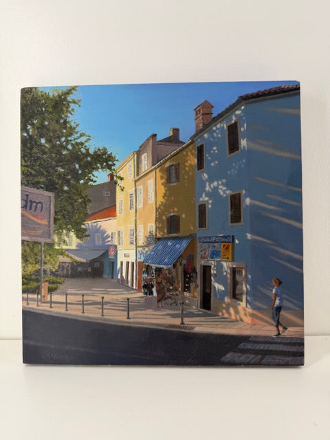 Lošinj Town Center — Oil on Wood by Slavko Tirkajla