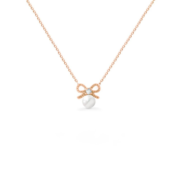 18K Gold Pearl Bow Diamond Baby Necklace | Bellamare Jewelry
