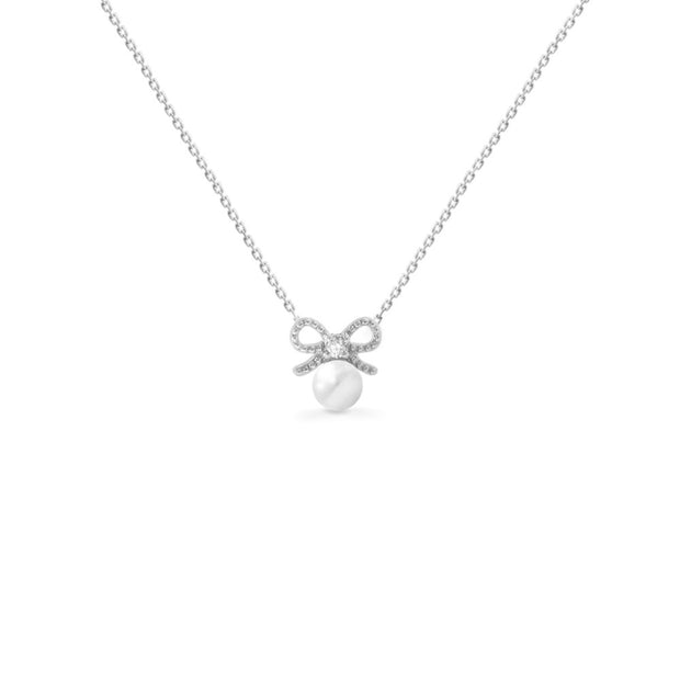 18K Gold Pearl Bow Diamond Baby Necklace | Bellamare Jewelry