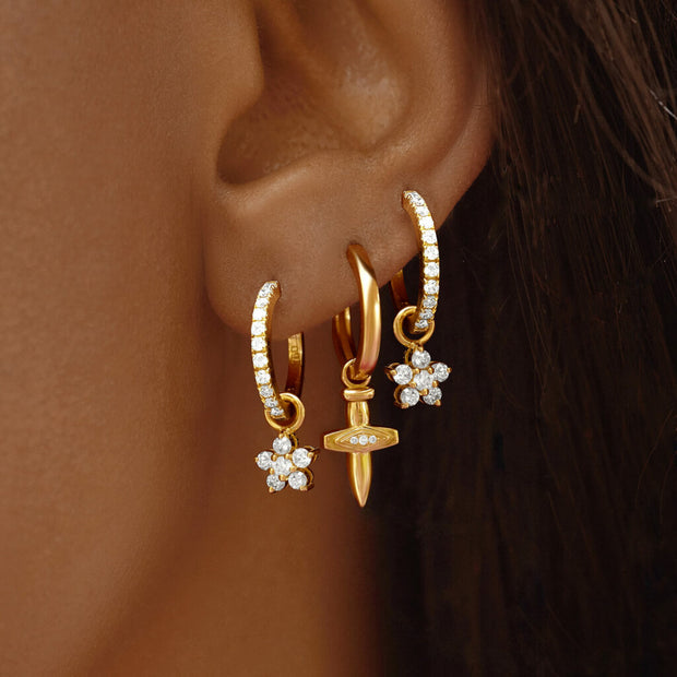 18K Gold Rock Rose Diamond Hoops | Bellamare Jewelry