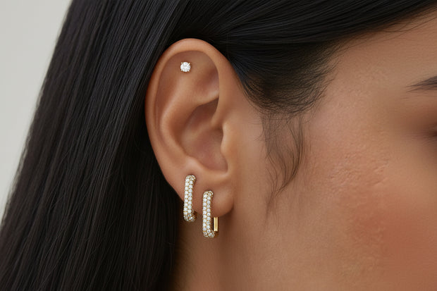 18K Gold Rectangle Diamond Hoop Earrings| Bellamare Jewelry