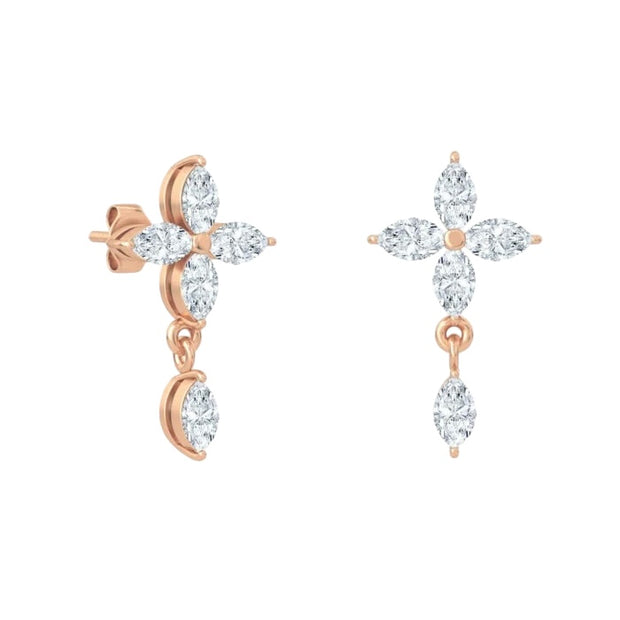 18K Gold Rock Cross Diamond Earrings | Bellamare Jewelry