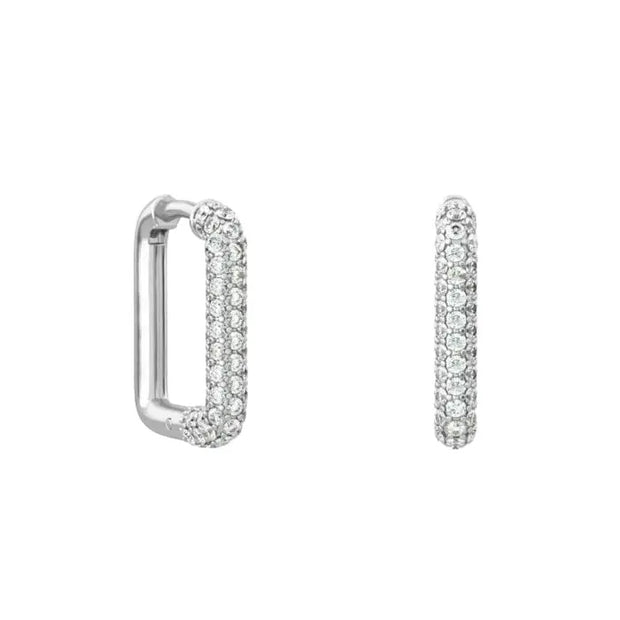 18K Gold Rectangle Diamond Hoop Earrings| Bellamare Jewelry