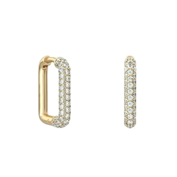18K Gold Rectangle Diamond Hoop Earrings| Bellamare Jewelry