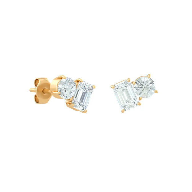 18K Gold Diamond Earrings | Round & Emerald | Bellamare Jewelry
