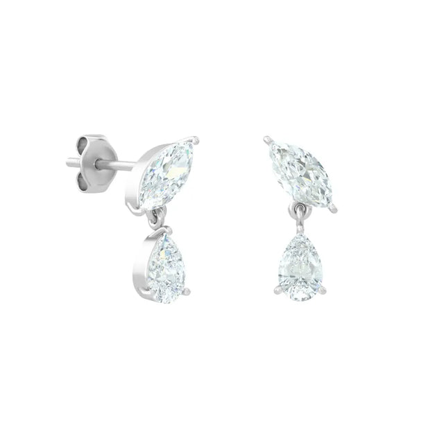 18K Gold Pear-Stone Drop Diamond Earrings | Round & Marquise | Bellamare Jewelry