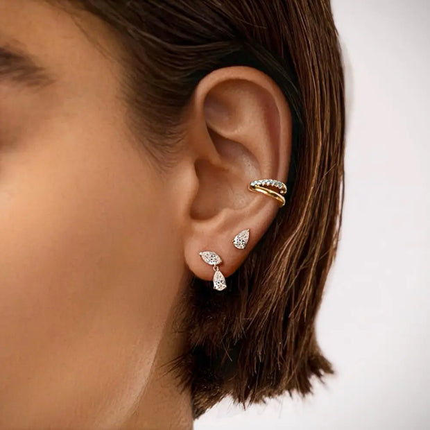 18K Gold Pear-Stone Drop Diamond Earrings | Round & Marquise | Bellamare Jewelry