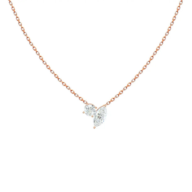 18K Gold Two-Stone Diamond Necklace | Round & Marquise | Bellamare Jewelry