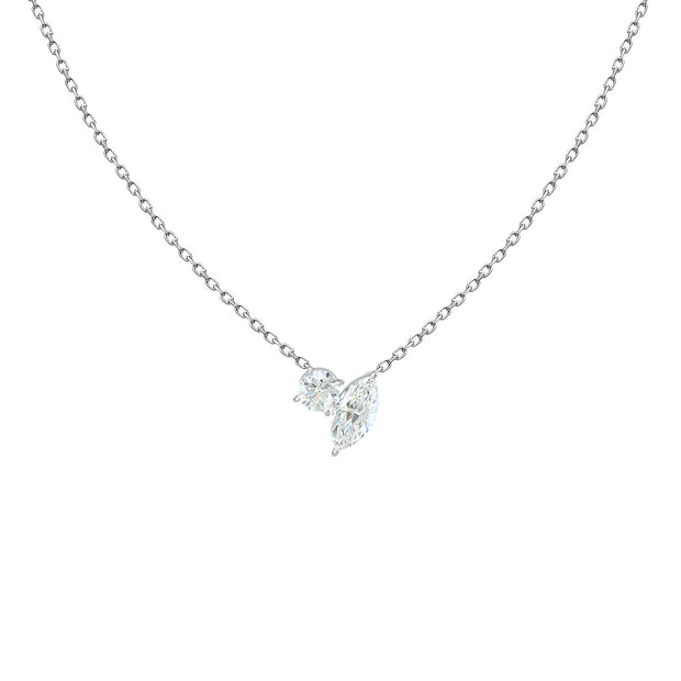 18K Gold Two-Stone Diamond Necklace | Round & Marquise | Bellamare Jewelry
