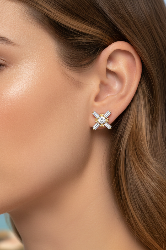 Baguette Diamond Earrings On Ear