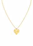 Gold necklace with heart pendant on white background
