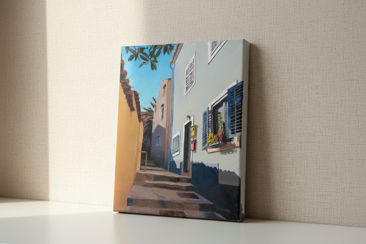 Leaning against textured wall