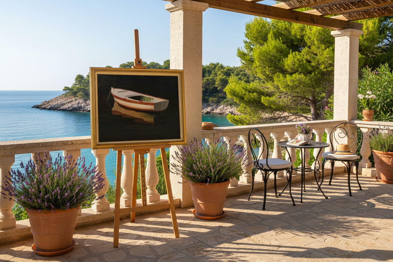 Lošinj terrace with boat painting