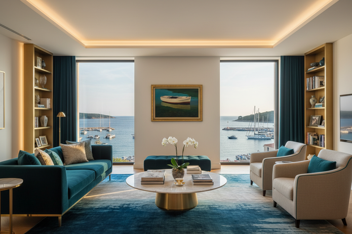 Luxurious living space with panoramic sea view