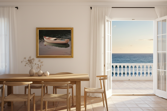 Painting in dining room with beach terrace