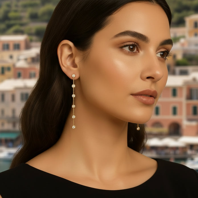 18K Gold Bezel-Set Diamond Drop Earrings| Bellamare Jewelry